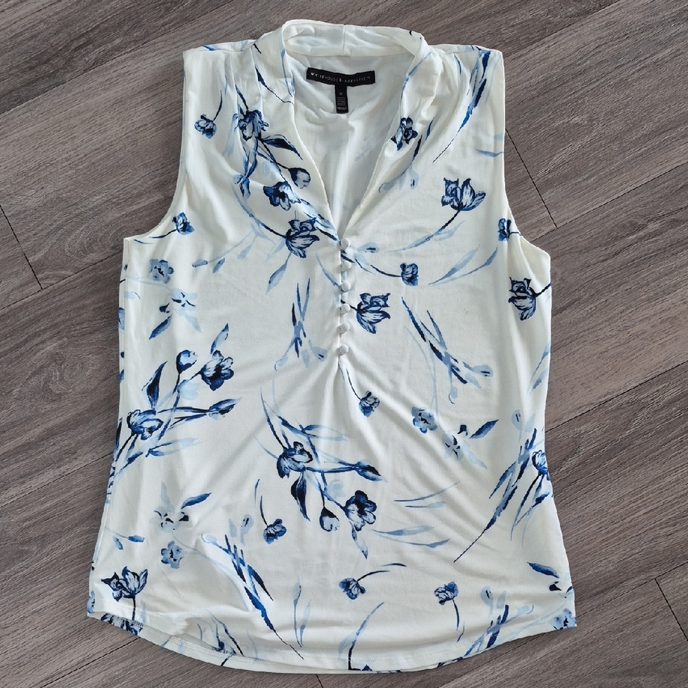 White House Black Market Cream Ruched Sleeveless Blouse
